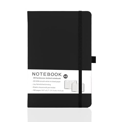 Yanek A5 Lined Notebook - Hardcover 160 Pages Writing Pad for Notes Journals Sketches School Office and Personal Use - Durable Portable Pack of 1 (Black)