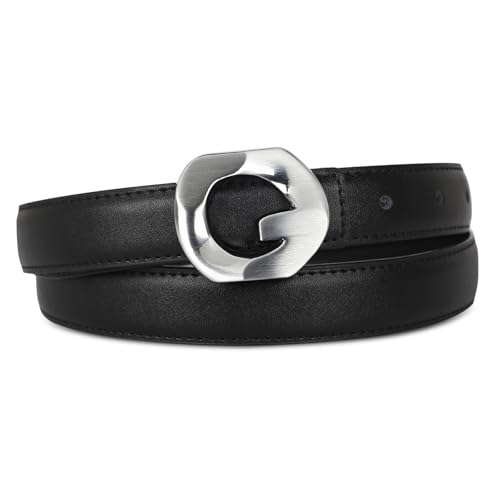 EXTREE Women's Premium Leather Belt -2-4cm Adjustable Buckle for Pants&Skirts, Versatile Daily Wear, Gift&Quality Guaranteed B001-black-gold-genuine Leather 26-27 (Pant 1-5)