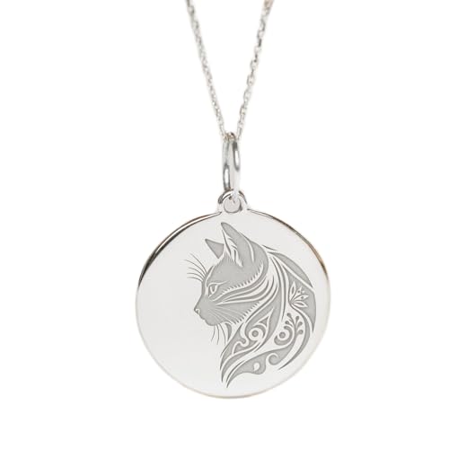 Collier pendentif pièce chat argent 925 chaîne 45cm médaille gravée unisexe