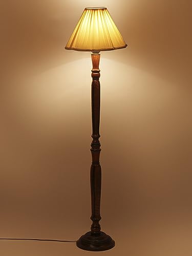 Image of Devansh Vintage Cotton Shade Wood Floor Lamp -2