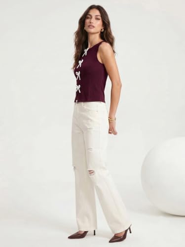 Image of Selvia Ribbed Bow Detail Sleeveless Crop Tops for Women Western