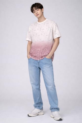 Image of London Hills Men's Cotton Printed Ombre Gradient T-Shirt | Loose Fit Casual Wear | Short Sleeve Crew Neck | Soft Breathable Fabric for Daily & Streetwear Use