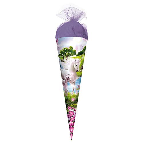 ROTH Geschenk-Schultüte klein Einhorn mit Fohlen 35 cm - rund Tüllverschluss - Zuckertüte