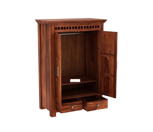Image of Sheesham Wood Wardrobe with 2 Drawer and 2 Shelves Storage for Bedroom Wooden Almirah for Clothes for Living Room Bedroom Home, Solid Wood Furniture (Honey Brown)