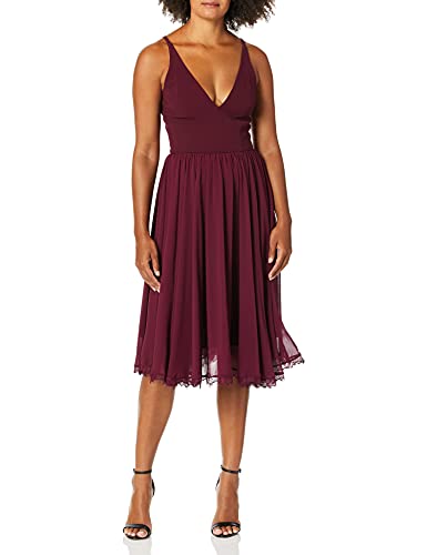 Dress the Population Women's Alicia Plunging Mix Media Sleeveless Fit and Flare Midi Dress