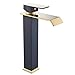 Produktbild JRUIA Elegant Hohe Waschtischarmatur Wasserfall Hoher Auslauf Bad Wasserhahn Einhebel Mischbatterie Aufsatz-waschbecken Armatur Badarmatur f.Badezimmer aus Messing (H29cm,Schwarz&Gold)