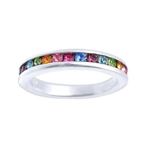 Image of Jewelco London Ladies Sterling Silver Multi Colour Cubic Zirconia Rainbow Full Eternity Ring 4mm