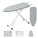 Ironing Board,Foldable Ironing Board Adjustable Height Compact Iron Board Thick Steel Tube Iron Board with Holder,Replacing Cloth Cover and Mini Handheld Gloves(Blue Waves)