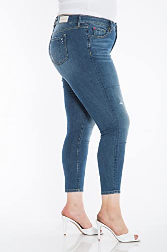 Slink - Premium Women's Plus Size Stretch Skinny Jeans (Mid Blue with Destruction)3