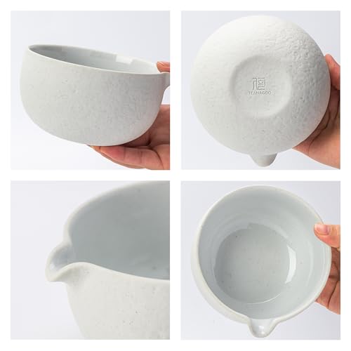 Image of Japanese Tea Set (7pcs) - Matcha Bowl With Pouring Spout, Bamboo Whisk (Chasen), Scoop (Chashaku), Whisk Holder, Tea Making Kit. N3, Lt. Grey