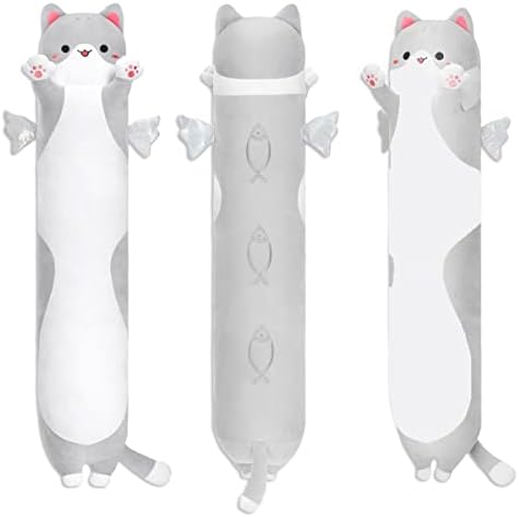 Kittydora Cat Long Plush Body Pillow, 20" 28" 36" 44" 51 Inches Super Cute Soft Cat Stuffed Squishy Pillow, Adorable Giant Kitten Plushies Throw Pillow Animals Doll Toy Gift for Girlfriend Girls Boys