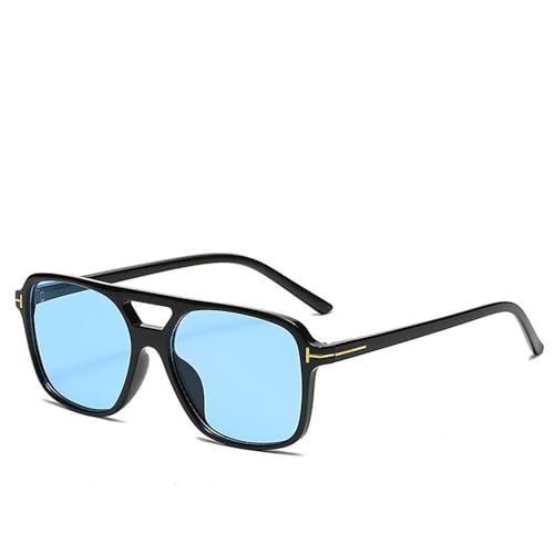 SRGDRR Lunettes de soleil carrées vintage femme noir jaune mode bonbons couleurs lunettes de soleil, noir bleu, 141 * 146 * 50mm