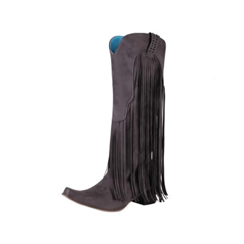 Bottes hautes de cow-girl en daim avec franges et bout pointu western