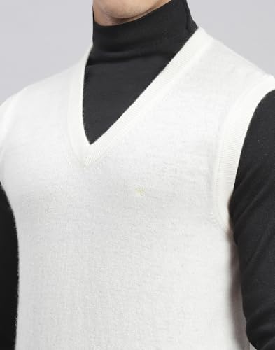 Image of Monte Carlo Off White Solid V Neck Sweater | Warm Woolen Pullover for Men | Soft Comfortable Knitted Winter Wear Sweater for Men's