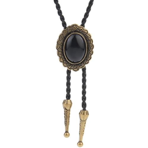 Image of GelConnie Bolo Tie for Men Women Western Cowboy Turquoise Leather Necktie | Natural Stone Bolo Tie Necklace for Women Rodeo Cowboy Leather Necktie Native American Western Cowgirl Ties Adjustable Cord