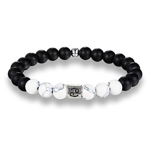 LODMLOER Pulsera De Signos del Zodiaco De Piedra Mate De 8 Mm De Cáncer - Pulseras De Cuentas Elásticas Blancas, Pulseras De Horóscopo De Constelación Vintage Joyas para Hombres, Mujeres, Cáncer