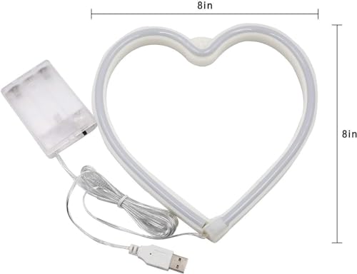 Image of Warm White Heart Neon Sign Battery Operated or USB Powered LED Heart Light | LED Heart Neon Lamp for Valentines Day Wedding Proposal Mother's Day Dorm Bedroom Decor, Gifts for Mom Wife Girfriend Girls