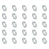 PATIKIL 25 Pack 17-20mm Double Ear Hose Clamp, Galvanized Steel O Clip Crimp Rings for Fuel Petrol Pipe Tube Fitting Connections, Silver Tone