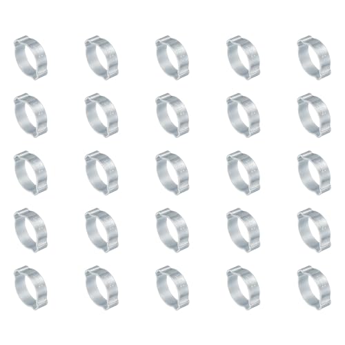 PATIKIL 25 Pack 17-20mm Double Ear Hose Clamp, Galvanized Steel O Clip Crimp Rings for Fuel Petrol Pipe Tube Fitting Connections, Silver Tone