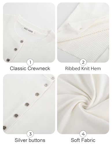 GRACE KARIN Women's Lightweight Fall Cardigan, Long Sleeve Knit Crop Sweater Trendy, Button Open Front Crewneck Jacket3