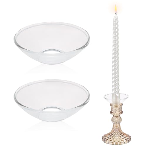 BSTKEY 2 Packs Glass Candlestick Bobeches Candle Drop Protectors, Clear Round Candle Drip Catcher Candlestick Glass Bobeches Candle Rings for Party Wedding Candlestick Holder
