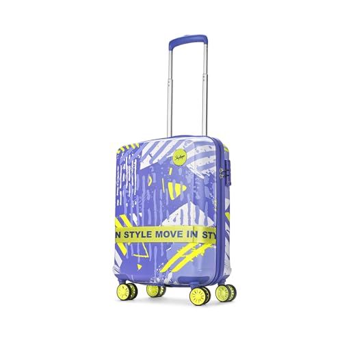 Image of Skybags Wanderlust Cabin Trolley Bag 55cm | Small | Hard Luggage | Printed 8-Wheel Suitcase | TSA Lock with Anti-Theft Zipper | Polycarbonate | 3 Years International Warranty - Unisex (Blue-Lime)