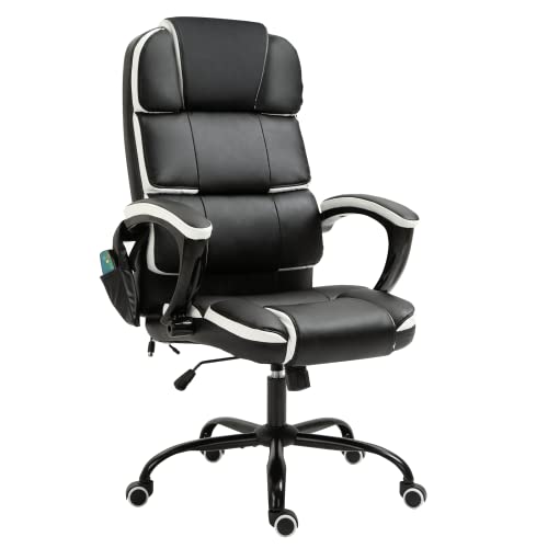 Avawing Office Chairs, Executive Office Chair With Heated, Pu Leather Adjustable Modern Ergonomic Office Chair, Adjustable Height Massage Chair With 6-Point Vibration, Swivel 360° Desk Chair, Black #TOP22