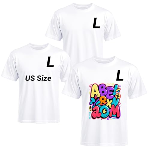 Joyclub 3 PCS White Polyester T Shirts Bulk Sublimation Blanks Unisex Wholesale Crew Neck Short Sleeve for Heat Transfer DIY 3 Pack White L