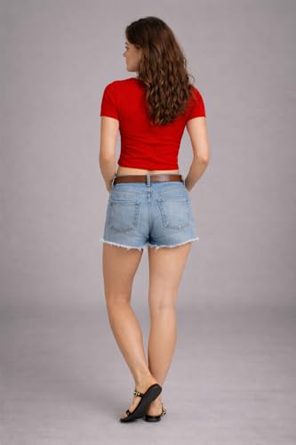 Image of Womens Round Neck Casual Solid Crop Top