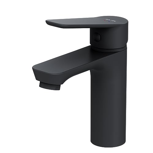 AM.PM Hit S-Größe Waschtischarmatur mit Einhandmischer, Einhebel-Waschtischmischer Kurzer Auslauf, Wasserhahn Bad Klein Schwarz, Mischbatterie Waschbecken, Waschbeckenarmatur Badezimmer FTA02122