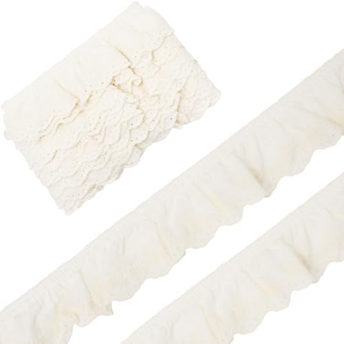 Yalulu 5 Yards Cotton Lace Trim Fabric, Tassel Fringe Trim Sewing Lace Trim Embroidery Ribbons for Crafts