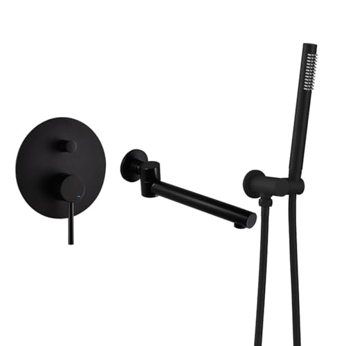 Mitigeur de bain-douche noir mat mural avec bec pivotant à 180 degres