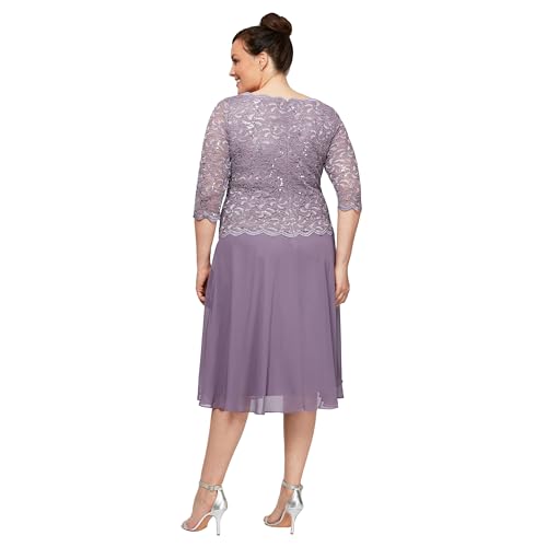 Image of Alex Evenings Women's Tea Length Embroidered Bodice Mother of The Bride Gown, Wedding Guest Dress