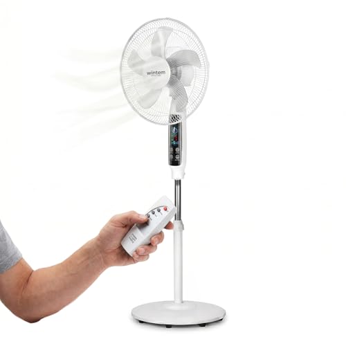 Wintem - Ventilatore a Piantana 40 cm con Telecomando – Altezza Regolabile da 125 a 135 cm – 6 Velocità, Timer 7,5H e Comandi Touch – Piantana Silenziosa 40W (Bianco)