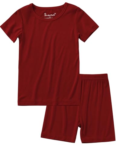 Jimonda Baby Boys Girls Pajama Sets Toddler Sleepwear Cool Jammies 2pcs Viscose from Bamboo PJs Short Sleeved 18M-8Y(Dark Red-3T)