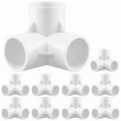 QWORK® 10 Stück 3-Wege-Rohrverschraubungen, 32 mm Innendurchmesser (weiß), PVC Kunststoffrohr Eckverbinder, für Gewächshausrahmen