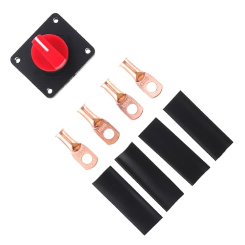 Veemoon Interrupteur de Batterie 300a pour Voiture, Camion, Bateau et Camping-Car – Isolateur de Déconnexion Électrique Rotatif 4 Interrupteurs et 4 Gaines Thermorétractables, Coupure