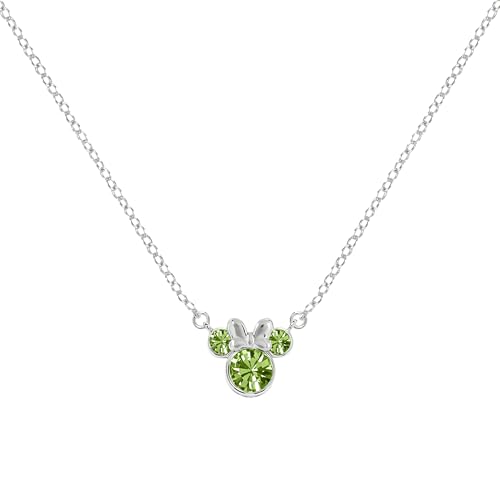 Collier Minnie Mouse en argent 925 et pierre d'août péridot pour femme