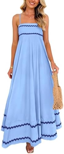 PRETTYGARDEN Women's 2026 Summer Flowy Maxi Dress Casual Sleeveless Spaghetti Strap Ruffle Beach Long Dresses