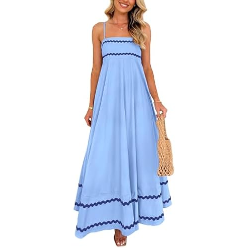 PRETTYGARDEN Women's Summer Spaghetti Strap Boho Maxi Dress