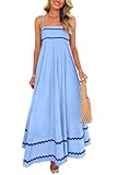PRETTYGARDEN Women's 2025 Summer Flowy Maxi Dress Casual Sleeveless Spaghetti Strap Ruffle Beach Long Dresses (Light Blue,Medium)