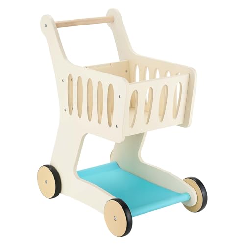 VEVOR Shopping Cart for Kids, Wooden, Toy Shopping Cart with Extra Storage, Realistic Play Food and Scanner, Grocery Store Pretend Play Toy Trolley, Baby Push Learning Walker, for Toddlers Ages 3+ by VEVOR - Used condition - Image 3