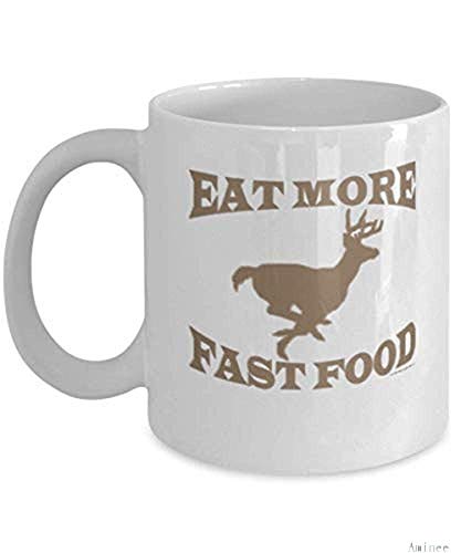 Coffee Mug 11oz Coffee k Reusable Cups Eat More Fast Food Buck Deer Hunting Hunter Cup   (white) Hunting Gift For Men Women   Deer Cup Accessories Merchandise Chr Best Mug Gifts