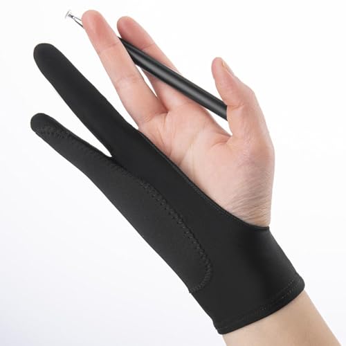 Cyrank Künstlerhandschuh Für Zeichentablett, Atmungsaktiver Digitaler Zeichenhandschuh 3-lagiger 2-Finger-Zeichenhandschuh Für Die Linke Und Rechte Hand Fingerhandschuhe Für Zeichentablett(L)
