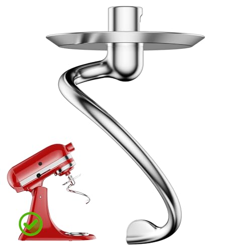 Image of Stainless Steel Spiral Dough Hook for KitchenAid 4.5QT & 5QT Tilt-Head Mixers - Dough Hook Kitchen Aid Accessories and Attachments, Kneading Hook for Bread, Pizza, Pasta, Cookies