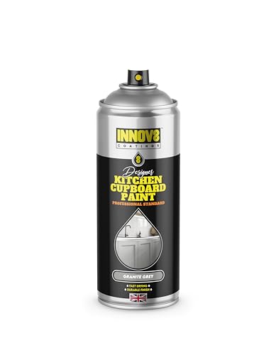 INNOV8 COATINGS DESIGNER KITCHEN CUPBOARD SPRAY PAINT - DIY - NO PRIMER OR TOP COAT - SATIN Finish – 1 x 400 ml - Granite Grey - Fast Dry - CABINET, FURNITURE, WOOD, MDF, PLASTIC & METAL