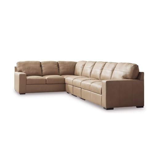 Signature Design by Ashley Bandon Modern Leather Match Left-Arm Facing 4-Piece Sectional with Removable Cushions and Armrest, Light Brown