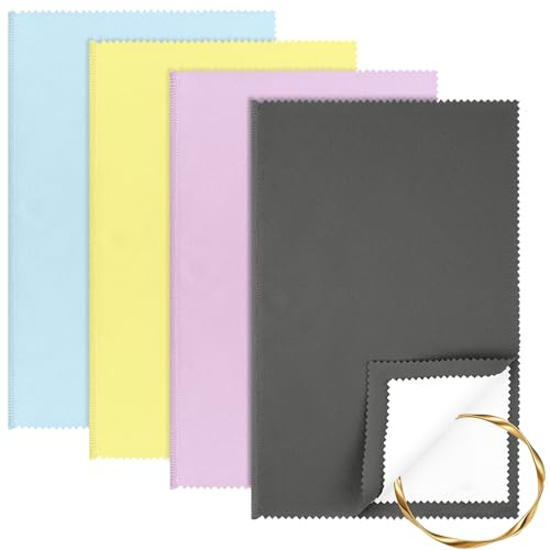 4PCS Silver Polishing Cloth, Large 10×12.5 Inch Soft Jewelry Polishing Cloth, Jewelry Cleaning Cloth for Sterling Silver Jewelry Gold, Platinum(Yellow, Blue, Purple, Gray)