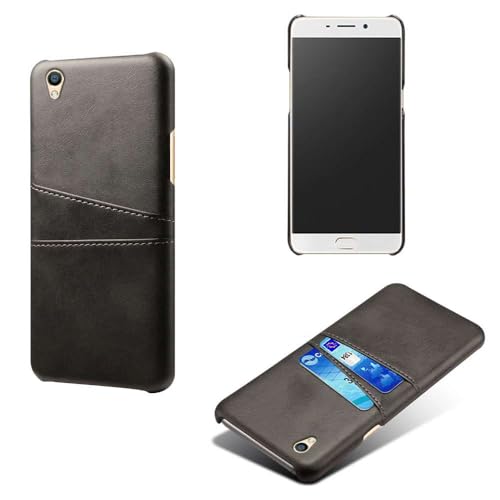 Hülle kompatibel mit Oppo R9 Plus,PU-Lederhülle - schlanke stoßfeste Handyhülle mit 2 Kartenschlüssen,Anti-Fingerabdruck und Anti-Drop-Schutz Kunststoff-Kunstleder-Black