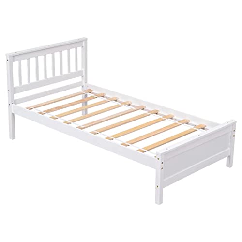 Jins&Vico 2-Pieces Bedroom Furniture Sets, Twin Size Platform Bed Frame With Headboard And Footboard, Nightstand With Storage Drawer, Wooden Bedroom Sets For Boys Girls Teens Adults, White #TOP4